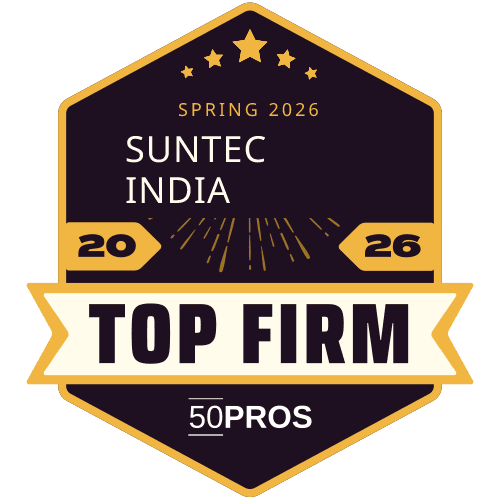 Hexagonal award badge recognizing Suntec India as a Top Firm for Spring 2026.